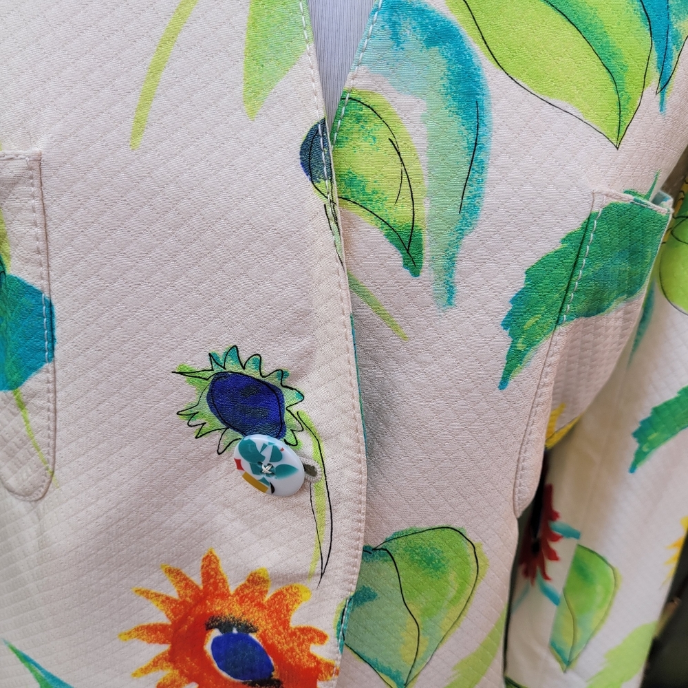 Emanuel Ungaro Parallele Floral Silk Vintage Blazer Cream size 8 - Picture 5 of 12